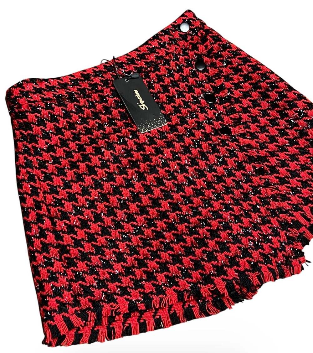Shinestar Red and Black Houndstooth Tweed Skort Size S
